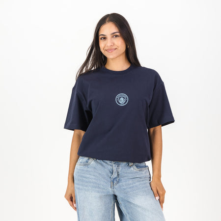Manchester City Electric Crest Boxy Tee-Navy